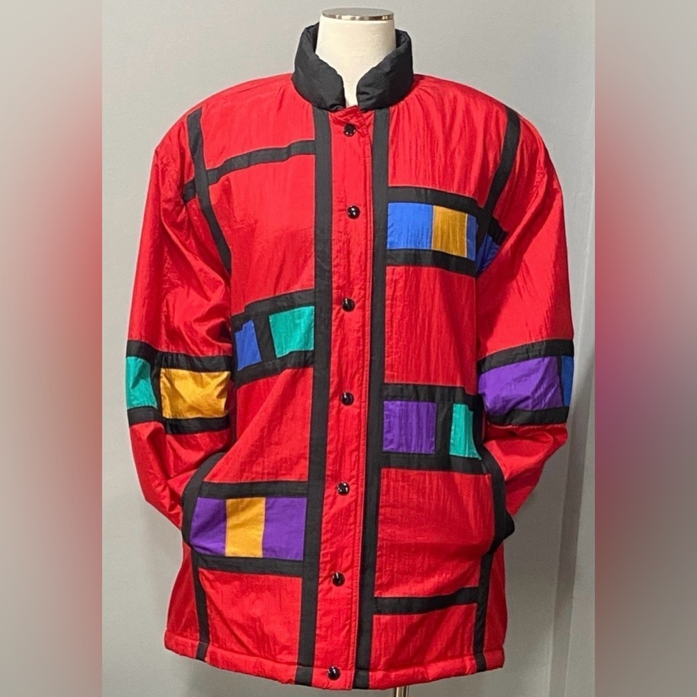 Vintage Spencer Douglas Red/Multi-Colored Insulated Patchwork Puffer Coat - Sz L